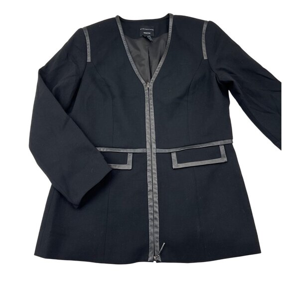 Doncaster Womens Black Wool Blend Blazer Jacket With Contrast Trim & Zip Closure - Picture 1 of 4